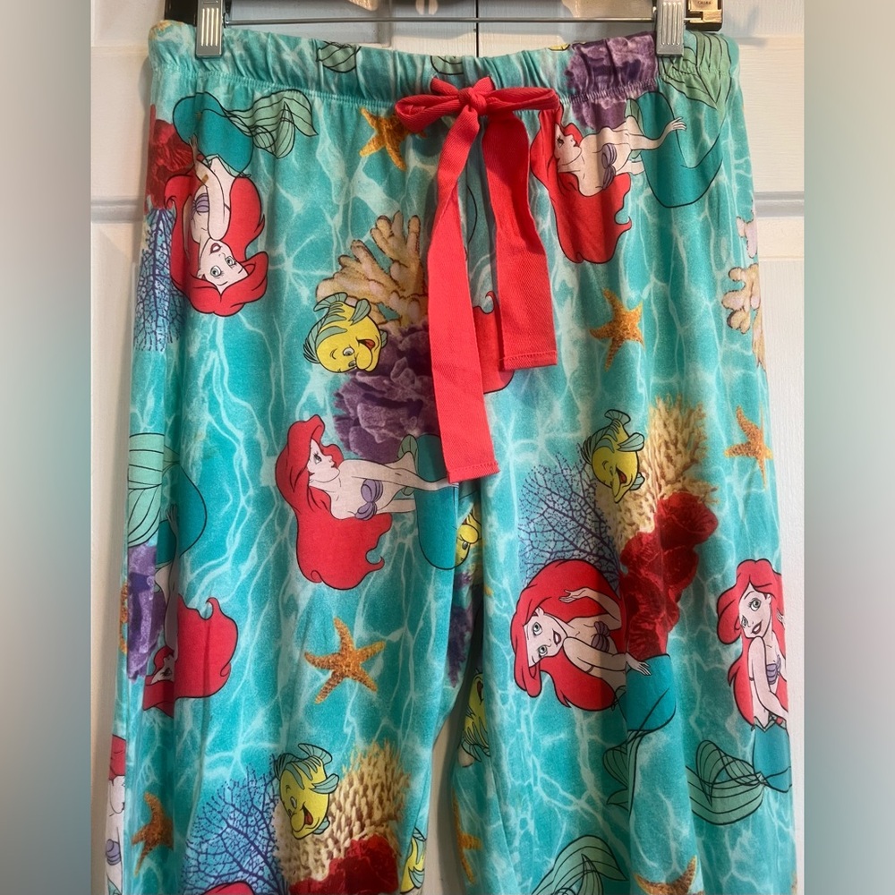 🧜‍♀️ Ariel 🐚 Teal Pajama Pants w Red Drawstring - Disney, 100% Cotton